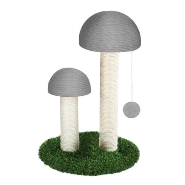 Cat Scratching Post Mushroom Durable Sisal Board with Dangling Ball-Gray