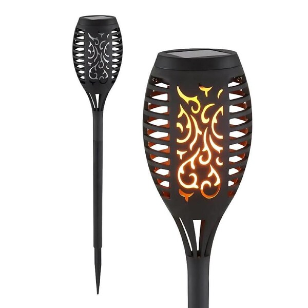 Solar-Powered Water Resistant 12 LED Flickering Torch Flame Outdoor Pathway Decorative Light