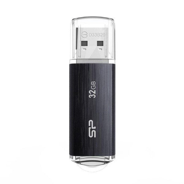 Silicon Power 32GB Blaze B02 USB 3.0 Flash Drive for Data Storage, Black - SP032GBUF3B02V1K