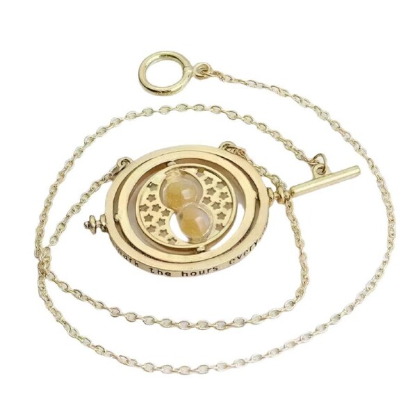 Gold Tone Hourglass Necklace Harry Potter Hermione Granger Pendant Time Turner
