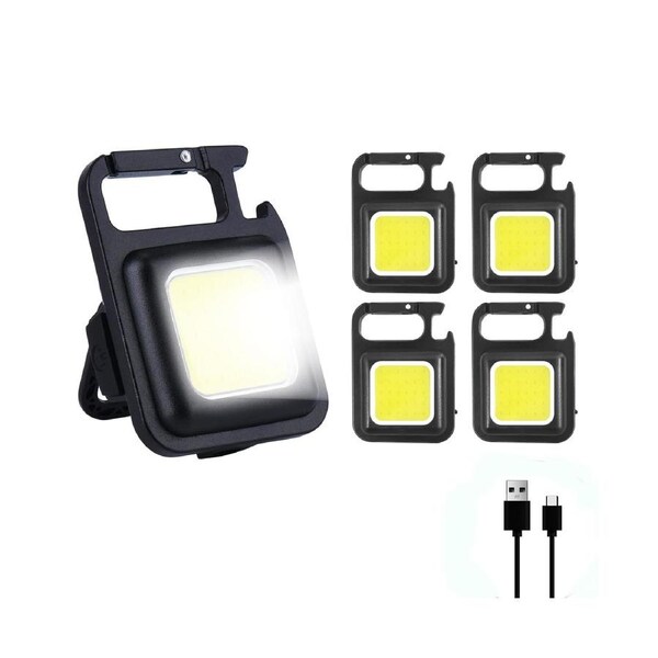 5PCS Mini COB LED Key Ring Flashlight Work Light Pocket Rechargeable Torch Camping