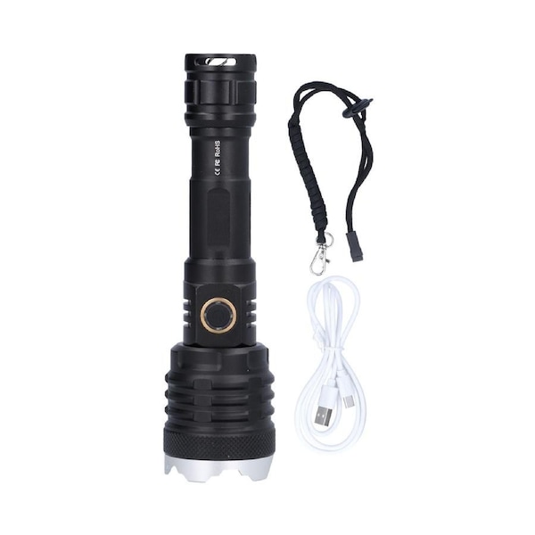 LED Flashlight 5-Gear 20000LM Waterproof Zoom Emergency Light for Home Hiking Camping USB Charging