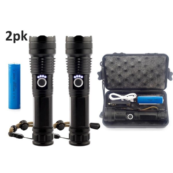 2pk XHP50 LED Flashlight Torch (Sydney Stock) Rechargeable 18650 Focal Light Torch USB Camping Waterproof
