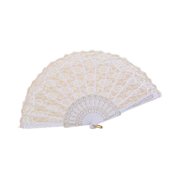 Folding Fan Exquisite Retro Smooth Opening Lolita Folding Lace Fan Outdoor Supply-White - White