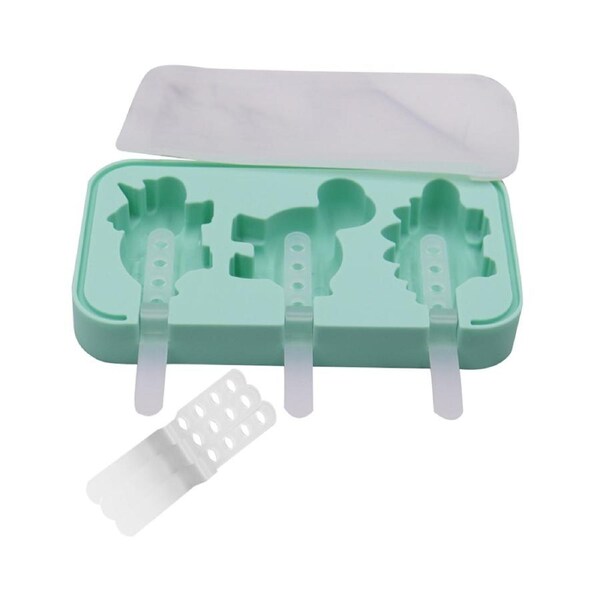 1Set Ice Cream Mold Cartoon Animal Shape Reusable Silicone Homemade DIY Ice Lollies Tray for Home-Green