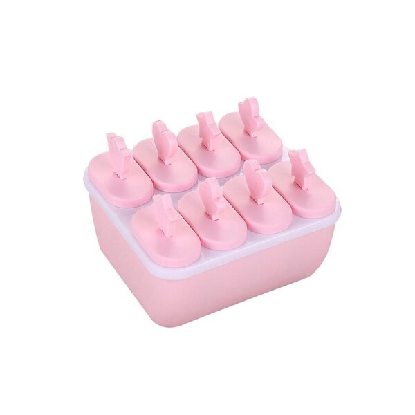 Plastic Popsicle Ice Cream Mold Maker Tray Cube DIY Kitchen Tool with Cover-Pink-Pink Rectangle