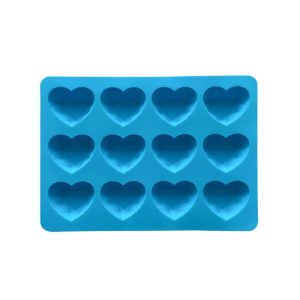 Ice Cube Tray 12 Cavity BPA Free Flexible Stackable Non-stick Versatile Silicone Heart Shape Ice Container Freezer Accessories-Blue