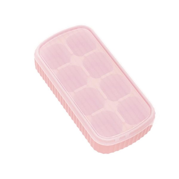 8 Grids Ice Cube Mold Non-stick Food Grade Flexible DIY Stackable Square Shape Ice Tray Mold Kitchen Tool-Pink