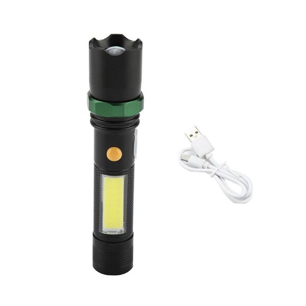 LED Flashlight Multifunctional Black Portable USB Charging Flashlight for Outdoor Camping