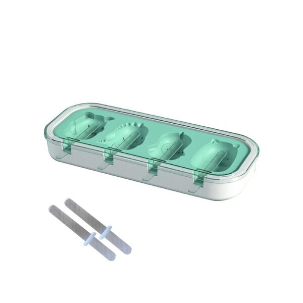 1 Set Ice Pop Mold Food Grade High Toughness Silicone Popsicle Molds with Dustproof Lid Set for Home-Green