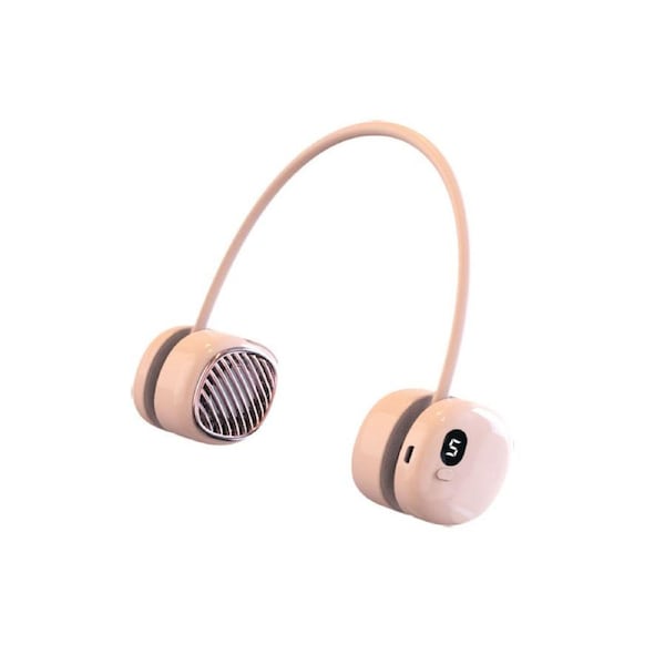 Portable Neck Fan USB Rechargeable Bladeless Fan Wearable Retro Headphone Design-Pink
