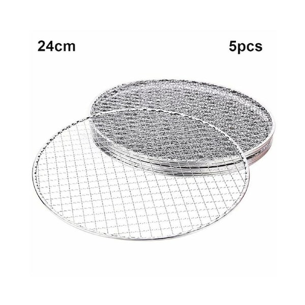 5Pcs/Set Round Disposable BBQ Grill Rack Roast Net Grate Barbecue Baking Pan-24cm