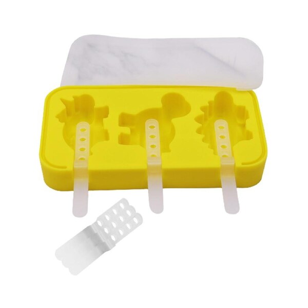 1Set Ice Cream Mold Cartoon Animal Shape Reusable Silicone Homemade DIY Ice Lollies Tray for Home-Yellow