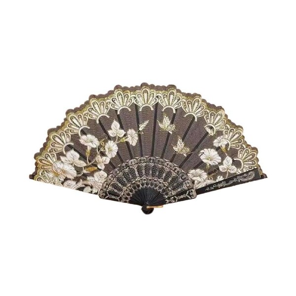 Handheld Fan Vintage Style Prop Office Supplies-Black - Black