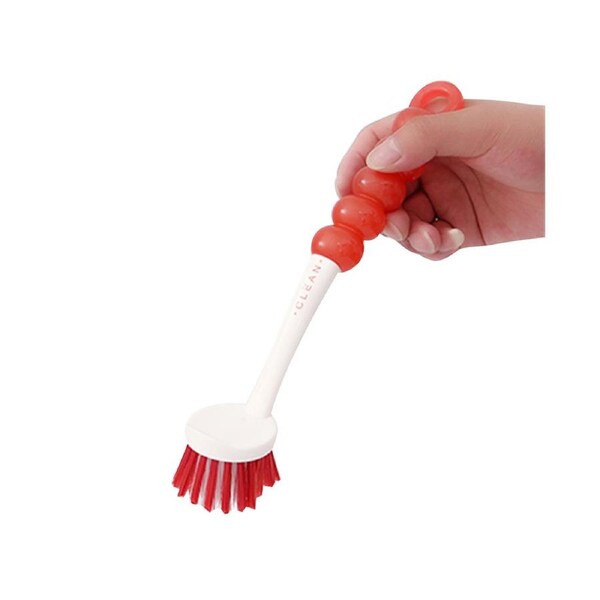 1Pc Kitchen Dish Cleaning Brush with Long Handle Hanging Hole Pot Brushes(Round, Red)