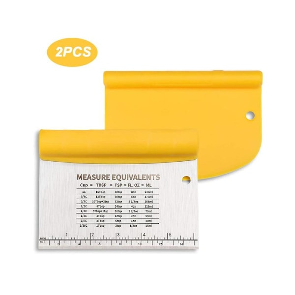 2 in 1 Stainless Steel Bench Dough Scraper Set Multi Function Bread Making Tools with Measurement for Cake Baking Tools