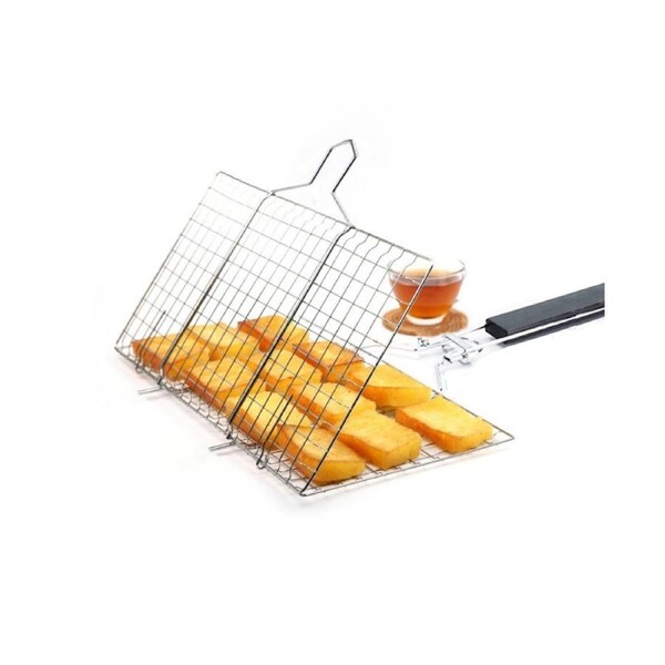 Barbecue Grilling Basket Stainless Steel Folding Grilling Basket with Handle Outdoor Barbecue Rack for Barbeque Griller Cooking Accessories
