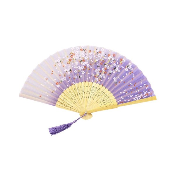 Chinese Style Silk Folding Fan with Tassels Elegant Craftsmanship Strong And Flexible Bamboo Bone Perfect Party Ornaments-B - B