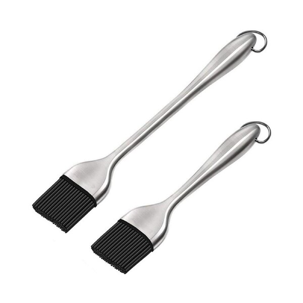 2Pcs Silicone Basting Brush Set - Good Grips Flexible Heatproof Pastry Brush, Stainless Steel Long And Short Handle Design, Detachable Silicone Brush