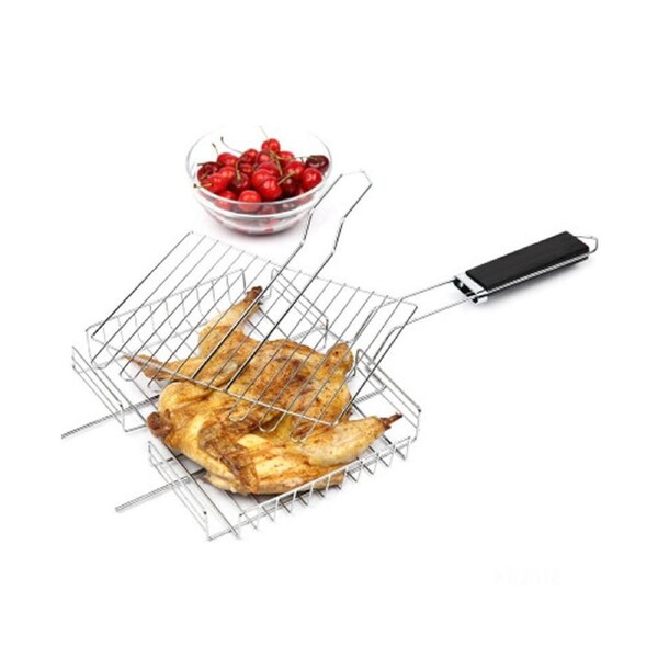 Stainless Steel Rectangle BBQ Grill Outdoor Camp Barbecue Net Rack with Handle