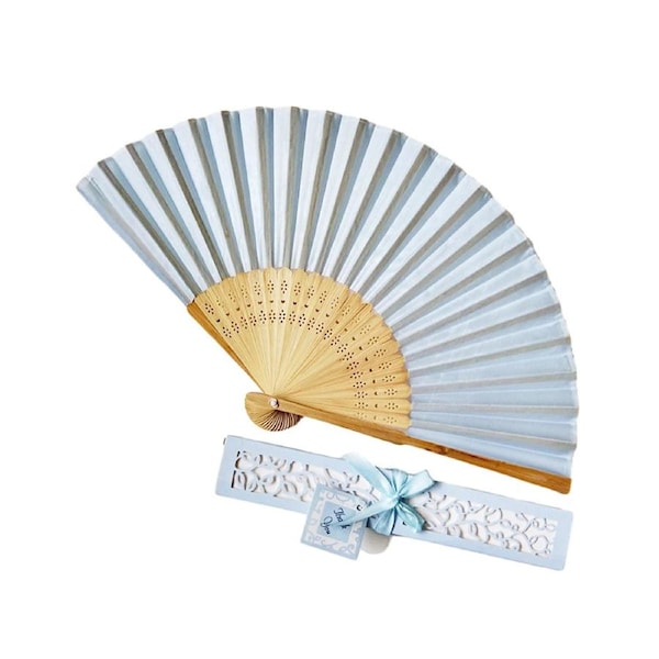 1 Set Folding Fan with Hand Held Fan Party Supplies-Light Blue - Light Blue