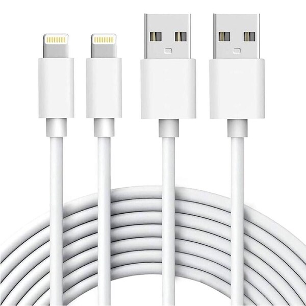 2 Pack 2m Long Data Transfer Charger Charging USB Cable Cord for Apple iPhone iPad iPod Bulk White TPE Plastic