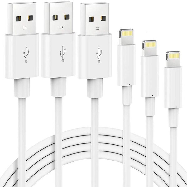 3 Pack 2m Long Data Transfer Charger Charging USB Cable Cord for Apple iPhone iPad iPod Bulk White TPE Plastic