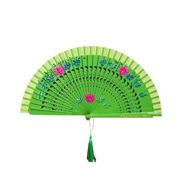 Folding Fan with Tassels Double Held Fan Party Supplies-Green - Green