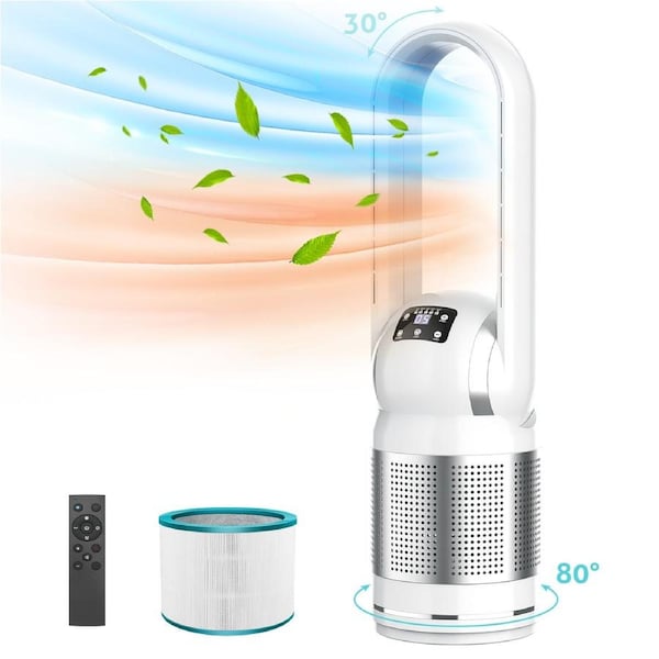 Advwin Heater Bladeless Tower Fan with Air Purifier, Space Ceramic Heater with HEPA Filter for Home Bedroom Bathroom Office
