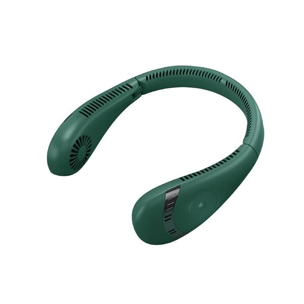 Folding USB Rechargeable Portable Wearable Hanging Neck Fan Bladeless Fan with 3 Wind Speeds - Green