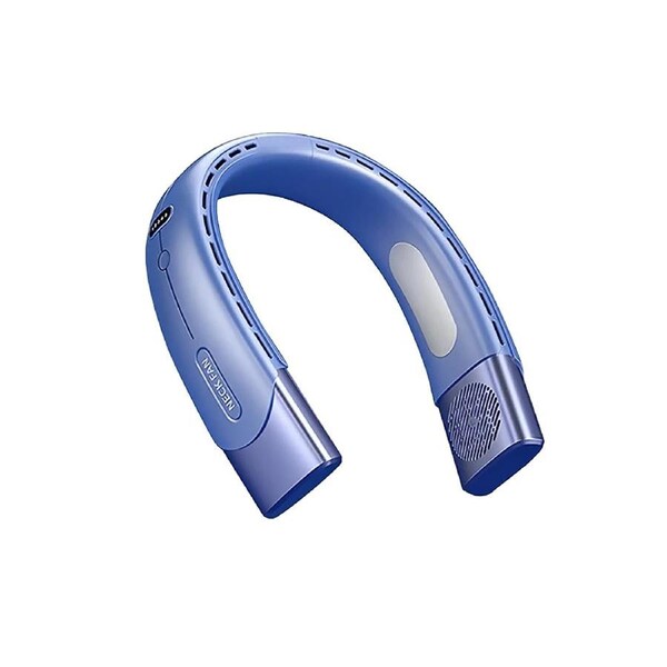 Hanging Neck Fan Wearable Bladeless Fan USB Rechargeable Cooling Fan with 5 Speed Adjustment - Blue
