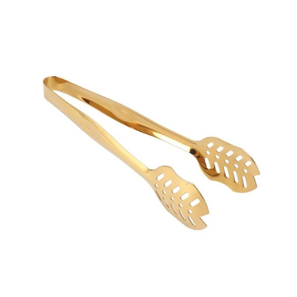 Stainless Steel Food Tongs Food Grade Safe Thickened Hollow Out Buffet Serving Tongs for Kitchen Buffet BBQ Party Regular Tongs Gold