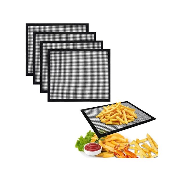 4pcs BBQ Mesh Grill Mat Cook Barbecue Grilling Sheet Wire Baking Pad Non-Stick Mat