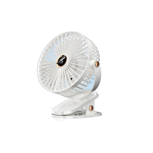 Clip-on Fan with LED Light 5 Speeds Rechargeable Mini USB Desk Fan-White