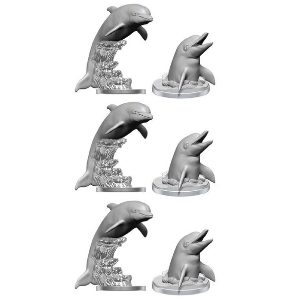 3x 2pc Wizkids Deep Cuts Unpainted Miniatures Dolphins Figure Collectable Toy