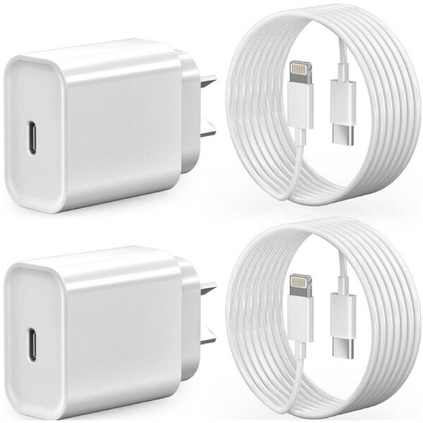 (2 Pack) 20W USB-C Wall Fast Charger Adapter with 2M USB C to Lightning Cable for iPhone 14/13/12/11 Pro Max/XS/XR/X/SE/iPad