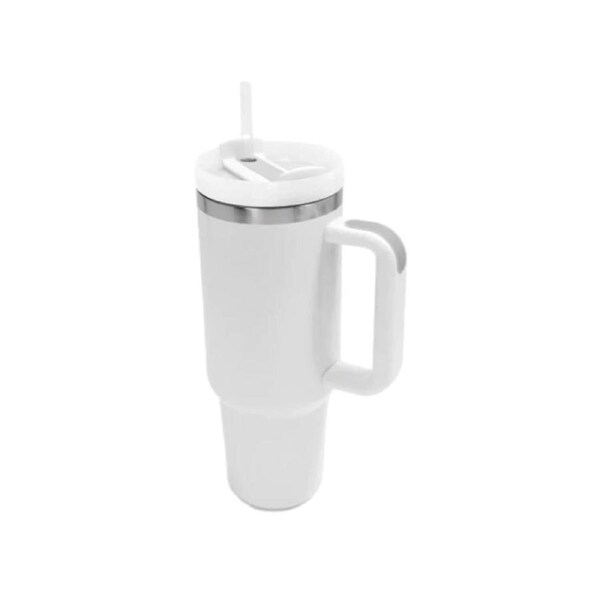 1200ML Stainless Steel Vacuum Insulated Tumbler with Straw and Lid Handle Mug-White