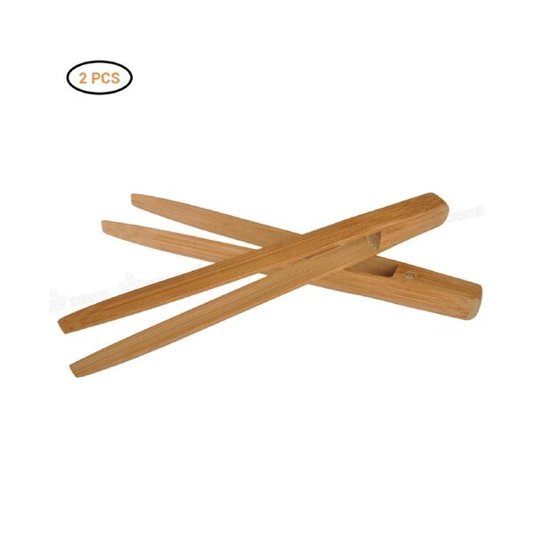 2PCS Bamboo Tongs Food Clip for Toast Salad Barbecue Kitchen Accessories