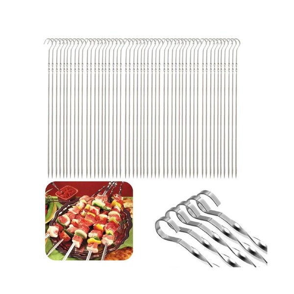50Pcs 30cm Flat Long Stainless Steel Skewers for Grilling