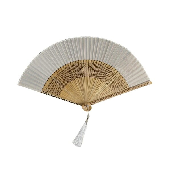 Folding Fan Vintage Style Tassel Dancing Handheld Fan Bamboo Handle Faux Silk Folding Fan Weddings Performance Fan Photo Prop-White - White