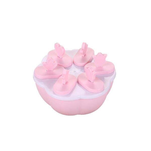 Plastic Popsicle Ice Cream Mold Maker Tray Cube DIY Kitchen Tool with Cover-Pink-Pink Round