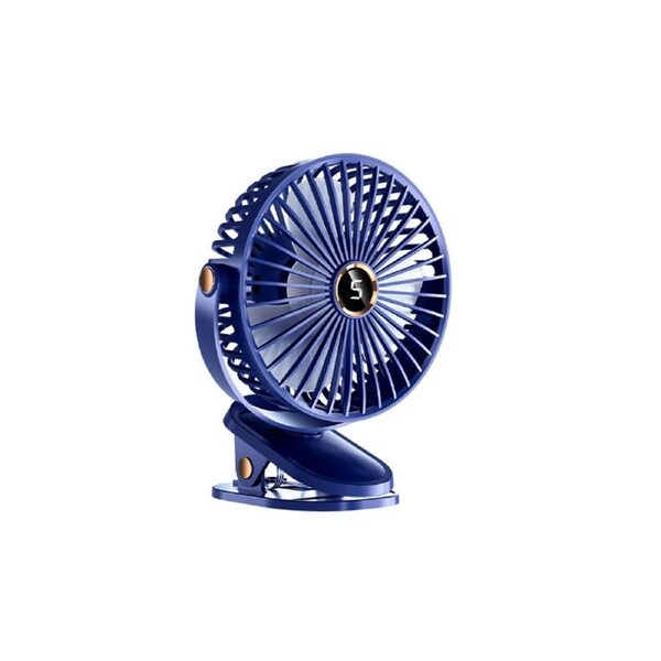 Clip-on Fan with LED Light 5 Speeds Rechargeable Mini USB Desk Fan-Blue