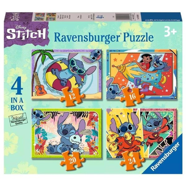 Ravensburger Disney Stitch 4 in a Box 12, 16, 20, and 24 Piece Jigsaw Puzzle