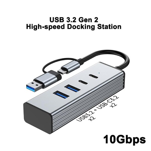 10Gbps USB-C Hub 3.2 Gen2 Docking Station - 4-in-1 Multi-Port Adapter for Laptop USB-A/C