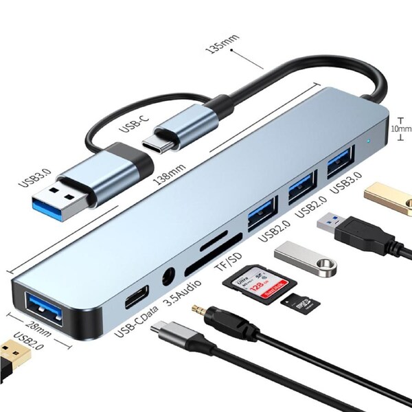 8 IN 2 USB HUB 3.0 USB C HUB Dock Station 5Gbps High Speed Data Splitter Type C to USB OTG Adapter For Computer Extension
