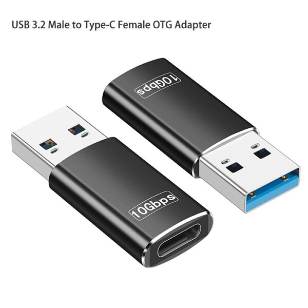 USB-A to USB-C 10Gbps Adapter USB 3.2 Gen2 SuperSpeed Converter (Male to Female) Black (1pc)