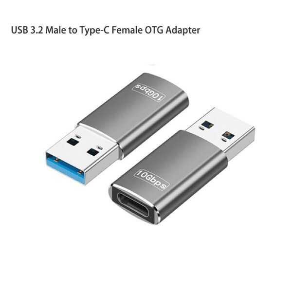USB-A to USB-C 10Gbps Adapter USB 3.2 Gen2 SuperSpeed Converter (Male to Female) Gray (1pc)