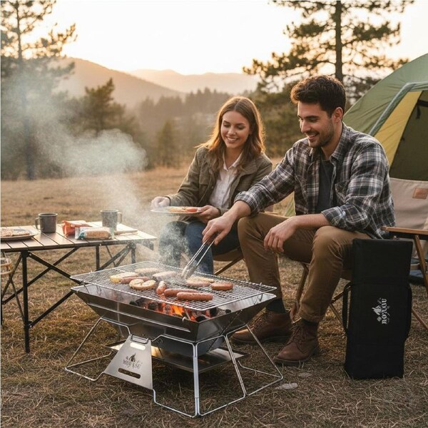 Moyasu Portable Fire Pit BBQ Grill 34.5x38cm w/ Carry Bag