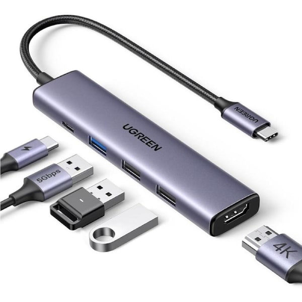 UGREEN Revodok 105 USB C Hub 5 in 1 Multiport Adapter 4K HDMI, 100W Power Delivery, 3 USB A Data Ports, Type C Dongle for PC, Laptop, MacBook Air, iMac, iPad, iPhone 16/15 Pro Max, Galaxy S24