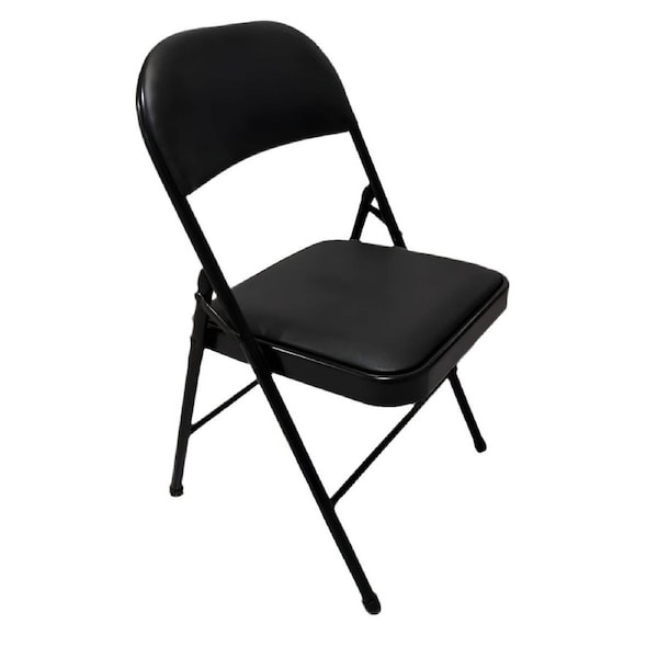 Armless Black Foldable Leather Chair with Metal Frame